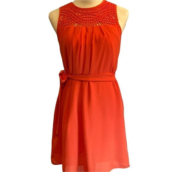 Very J vibrant orange sleeveless dress with tie, size M - Picture 1 of 8